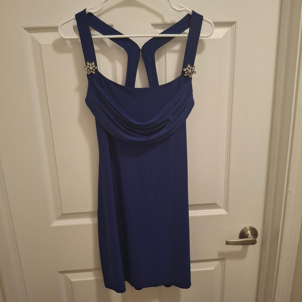 Joseph Ribkoff Royal Blue Cowl Neck Embellished Strap Cocktail Dress Size 6‎